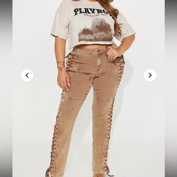 Boutique Tan Flare Pants with Lace-Up Detail - Picture 5 of 13